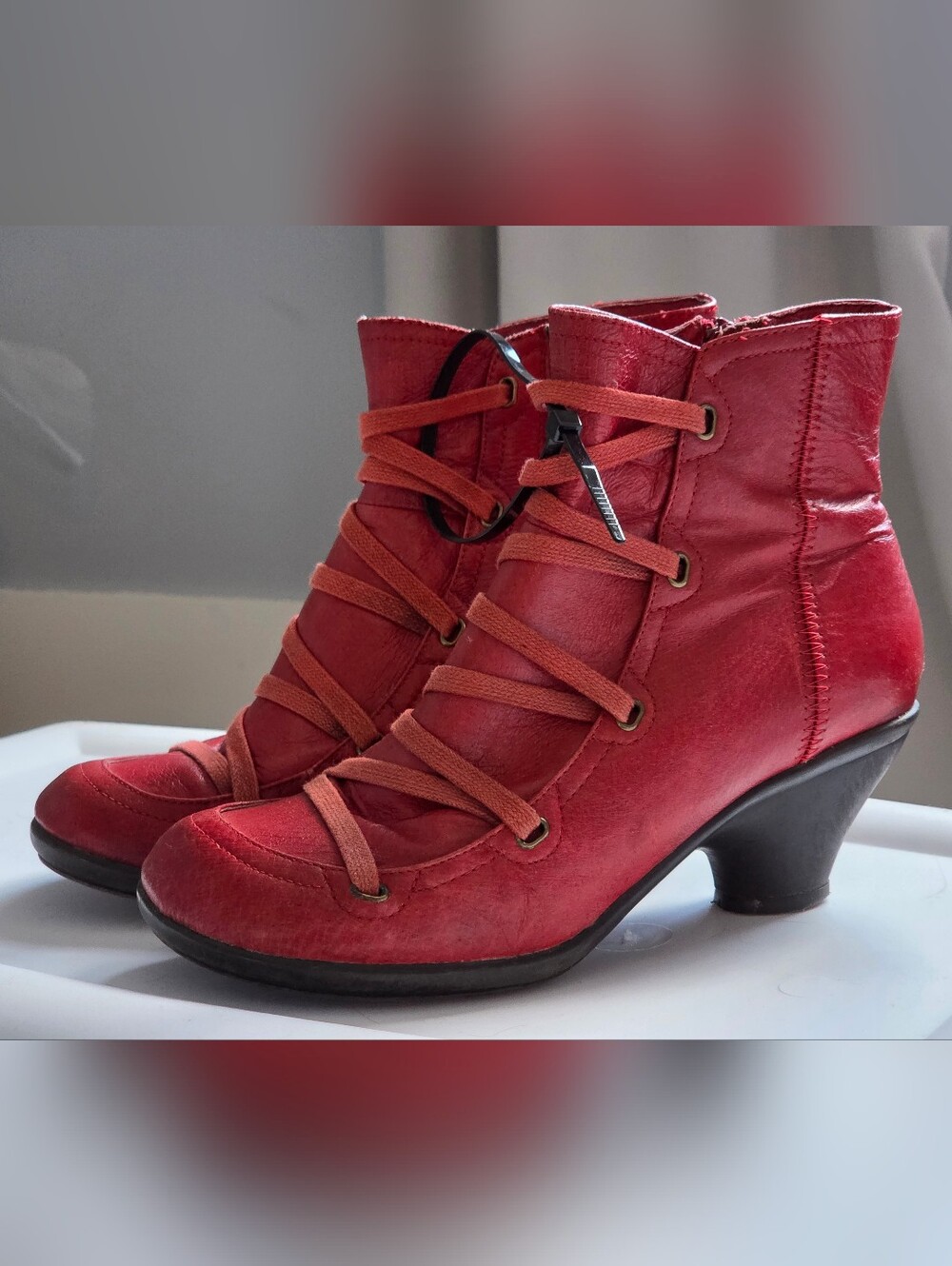 Miz Mooz Red Leather Victorian Inspired Claudia Ankle Boots Sz 36(5.5-6)